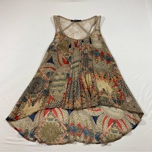 Doe & Rae Tank Top woman’s large Boho Lace Blouse High Low Summer Flowy Sheer